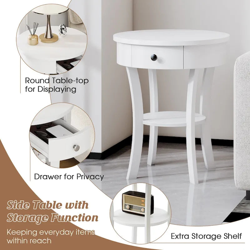 Costway Table d'appoint canapé à 2 niveaux, table de chevet ronde pour chambre à coucher et salon