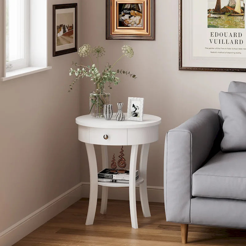 Costway Table d'appoint canapé à 2 niveaux, table de chevet ronde pour chambre à coucher et salon