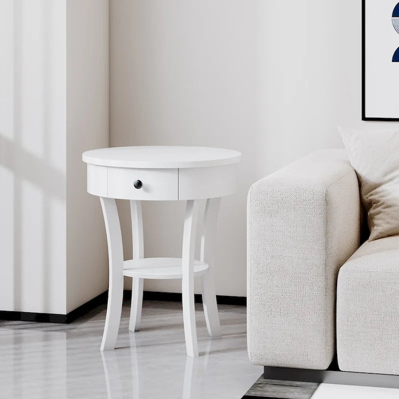 Costway Table d'appoint canapé à 2 niveaux, table de chevet ronde pour chambre à coucher et salon