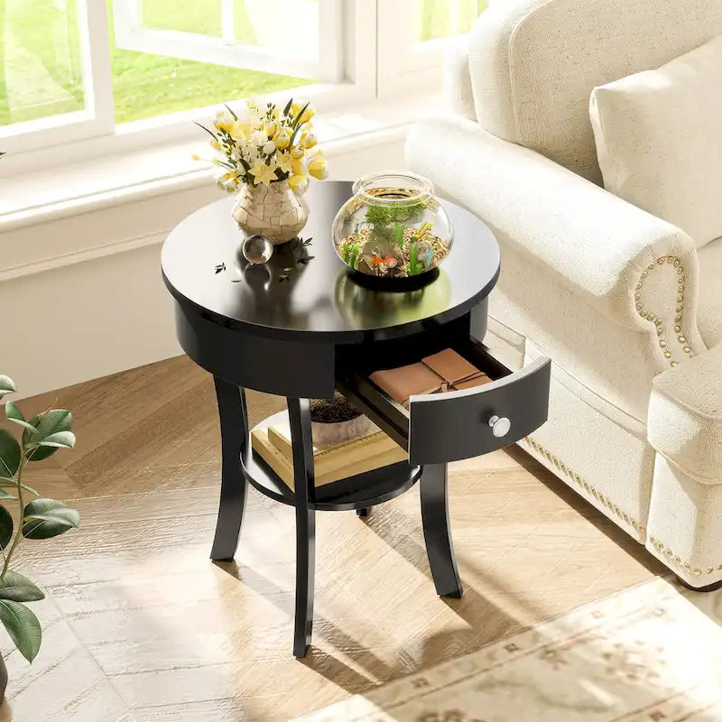 Costway Table d'appoint canapé à 2 niveaux, table de chevet ronde pour chambre à coucher et salon