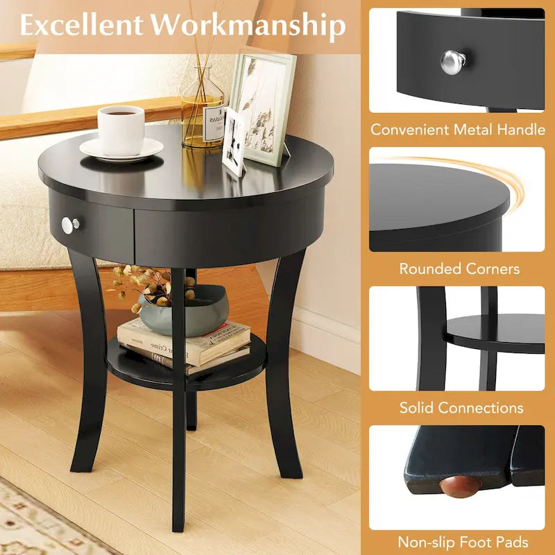 Costway Table d'appoint canapé à 2 niveaux, table de chevet ronde pour chambre à coucher et salon
