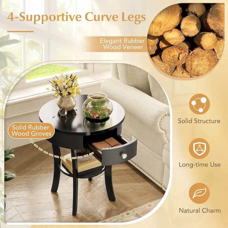 Costway Table d'appoint canapé à 2 niveaux, table de chevet ronde pour chambre à coucher et salon