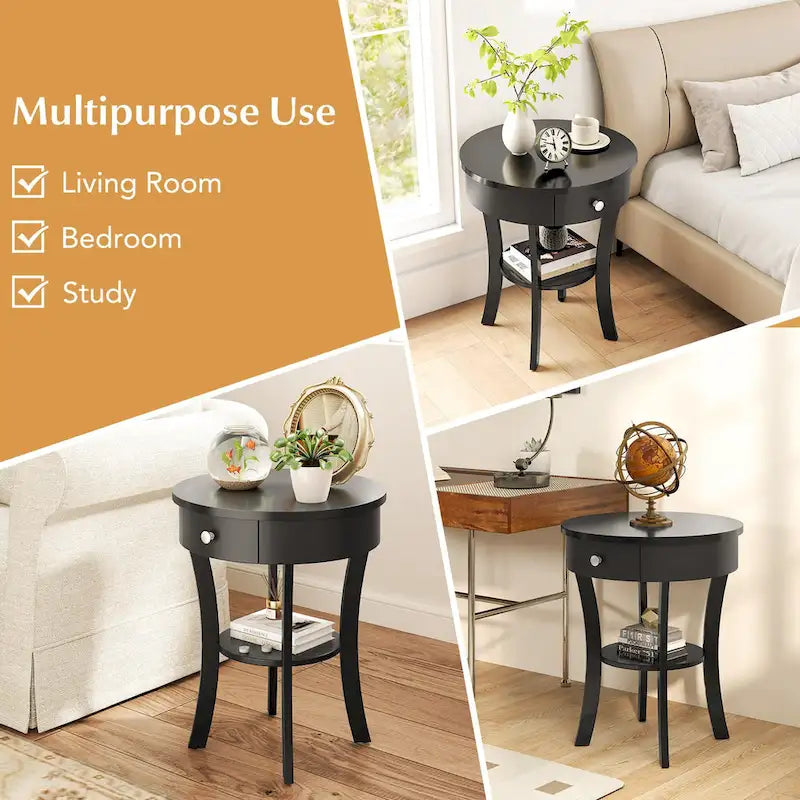 Costway Table d'appoint canapé à 2 niveaux, table de chevet ronde pour chambre à coucher et salon