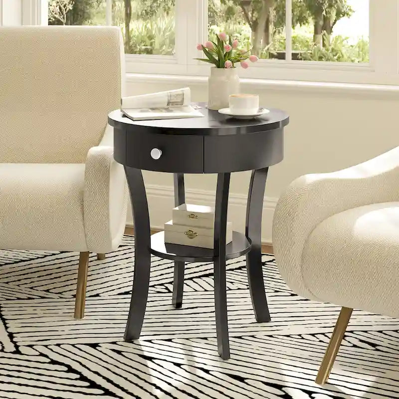 Costway Table d'appoint canapé à 2 niveaux, table de chevet ronde pour chambre à coucher et salon