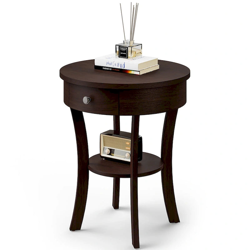 Costway Table d'appoint canapé à 2 niveaux, table de chevet ronde pour chambre à coucher et salon