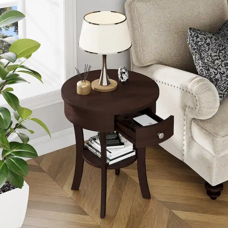 Costway Table d'appoint canapé à 2 niveaux, table de chevet ronde pour chambre à coucher et salon