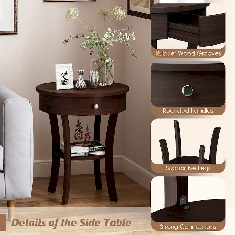 Costway Table d'appoint canapé à 2 niveaux, table de chevet ronde pour chambre à coucher et salon