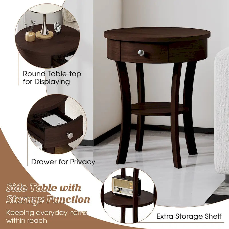 Costway Table d'appoint canapé à 2 niveaux, table de chevet ronde pour chambre à coucher et salon