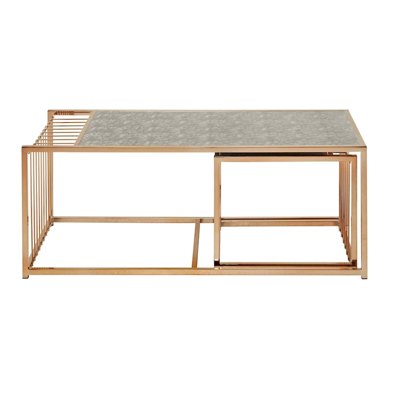 Table basse gigogne Astor iNSPIRE Q Bold avec dessus de miroir texturé et finition dorée couleur champagne
