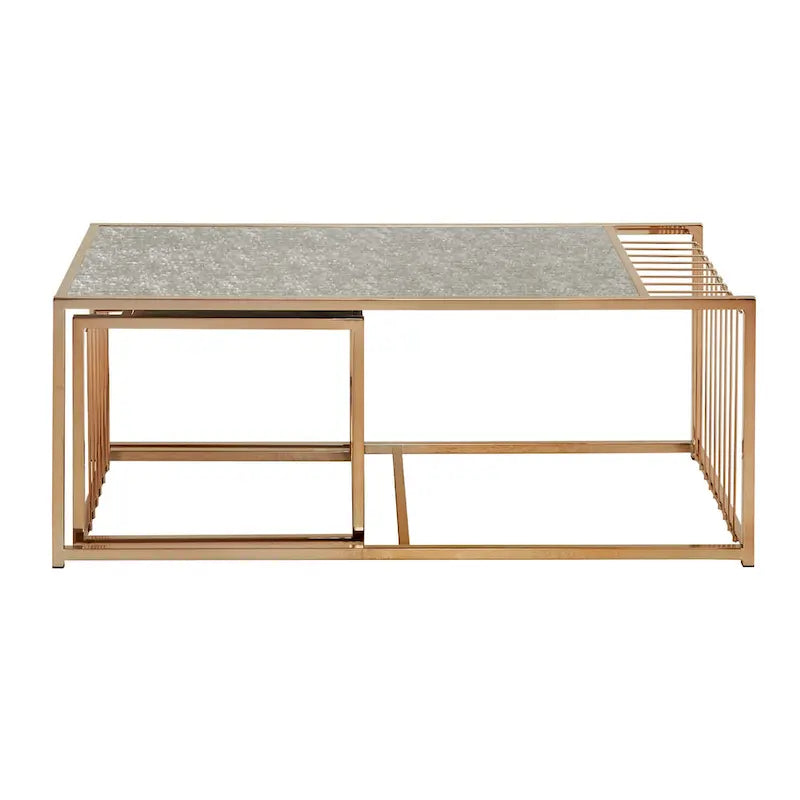 Table basse gigogne Astor iNSPIRE Q Bold avec dessus de miroir texturé et finition dorée couleur champagne