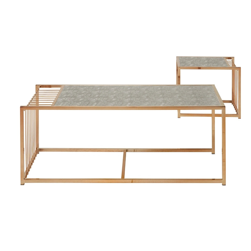 Table basse gigogne Astor iNSPIRE Q Bold avec dessus de miroir texturé et finition dorée couleur champagne