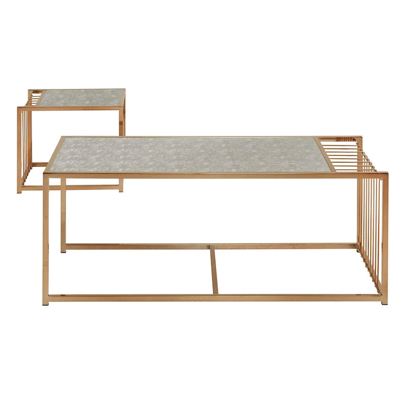 Table basse gigogne Astor iNSPIRE Q Bold avec dessus de miroir texturé et finition dorée couleur champagne