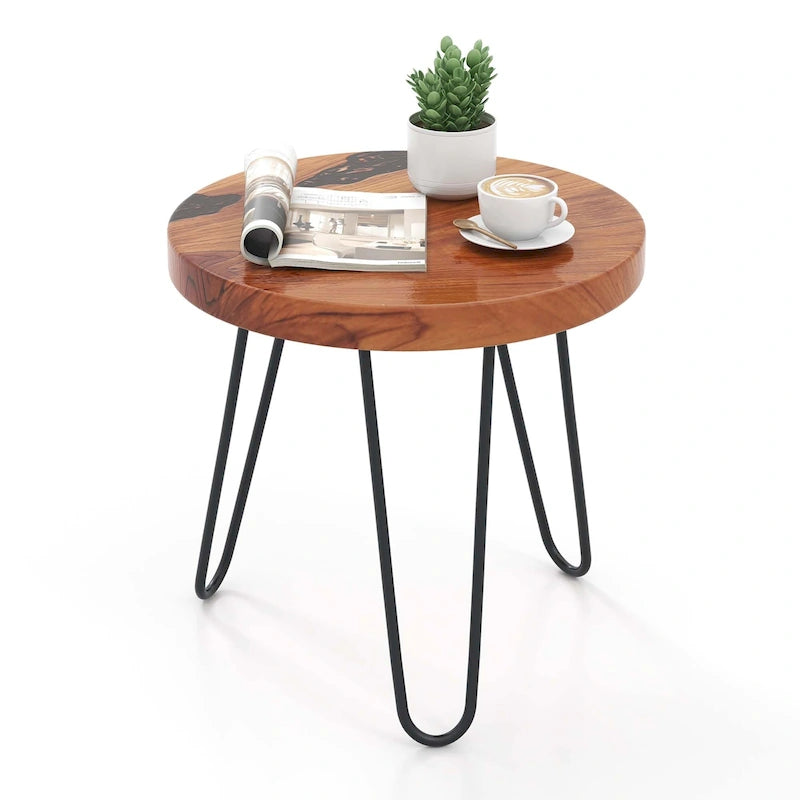 Table d'appoint d'extérieur Costway 20 ronde en teck massif à bords vifs - Voir détails