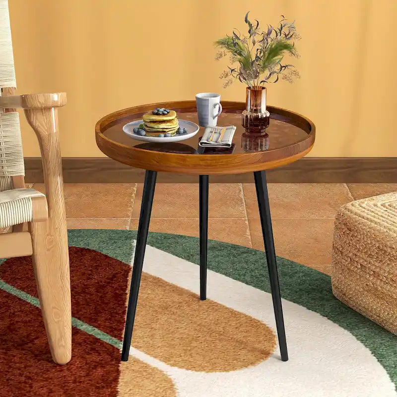 Table d'appoint d'extérieur Costway 20 ronde en teck massif à bords vifs - Voir détails