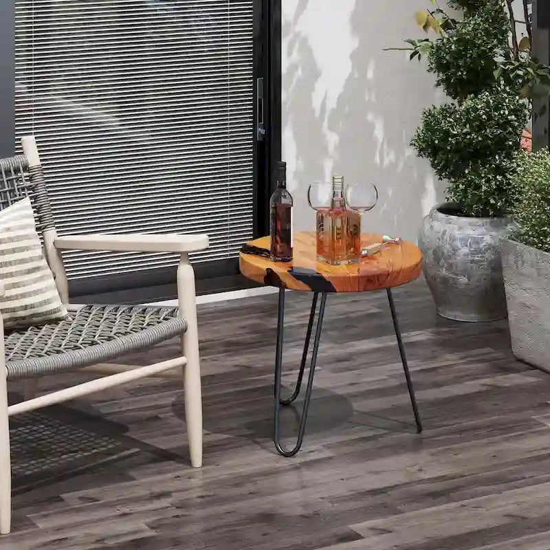 Table d'appoint d'extérieur Costway 20 ronde en teck massif à bords vifs - Voir détails