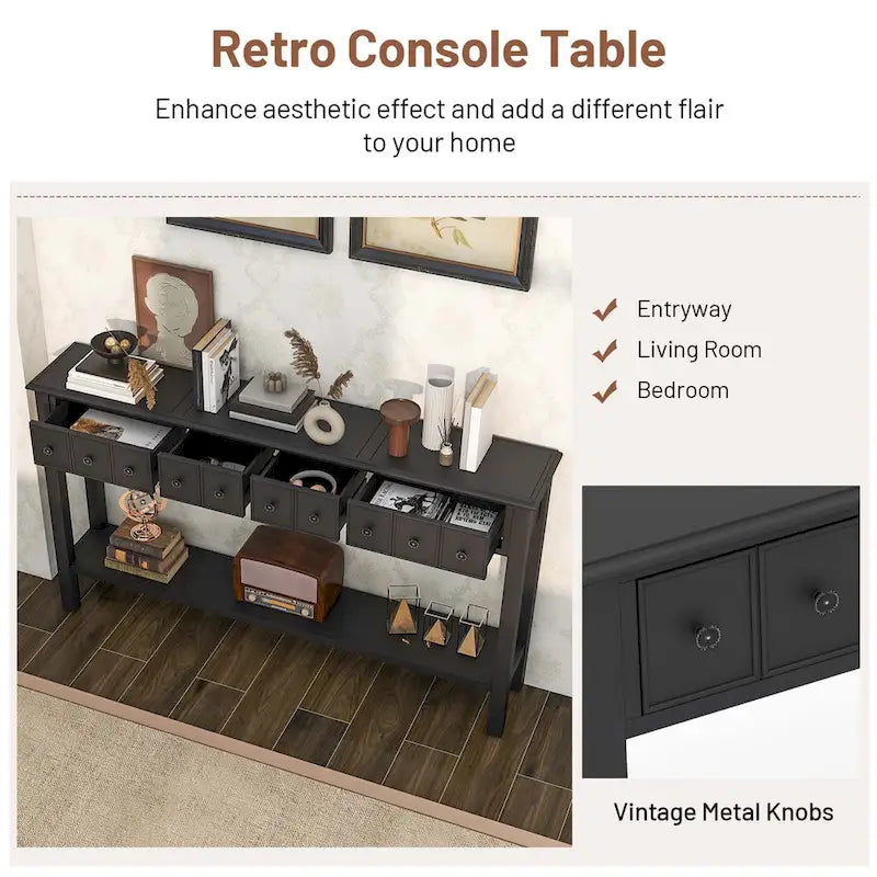 Costway 60 Table console rétro avec 4 tiroirs et - Voir détails