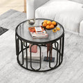 Gymax Table Basse Ronde 2 Niveaux 24" avec Supports Pivotants Ovales et Joncs