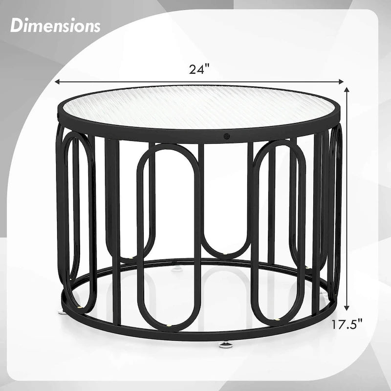 Gymax Table Basse Ronde 2 Niveaux 24" avec Supports Pivotants Ovales et Joncs