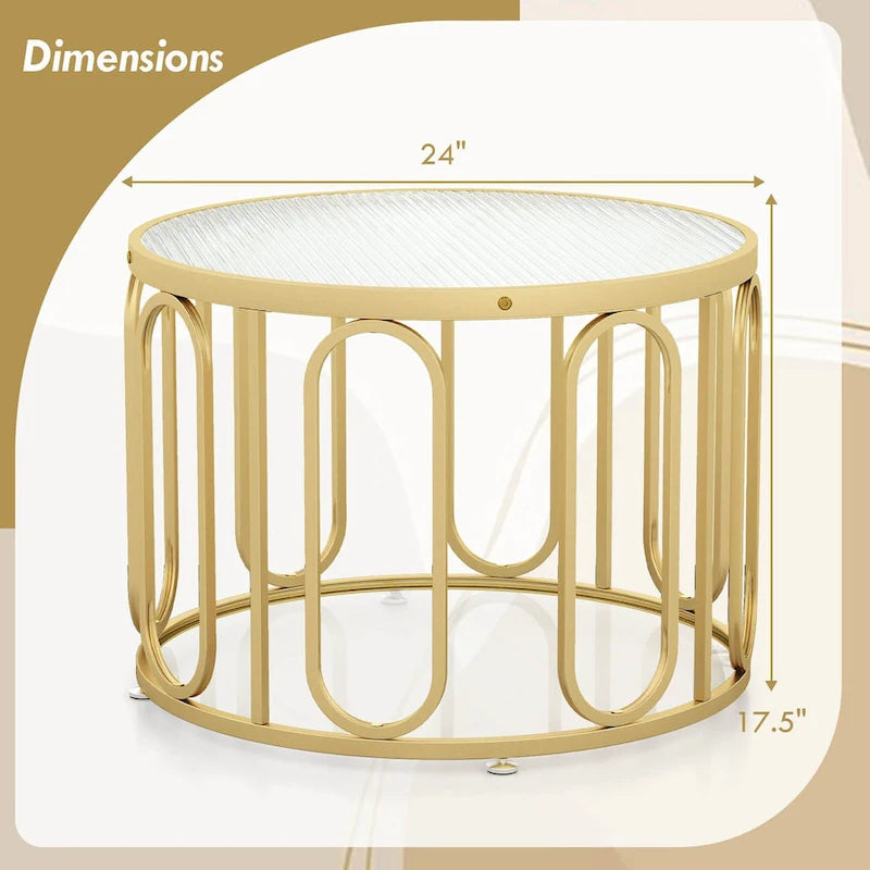 Gymax Table Basse Ronde 2 Niveaux 24" avec Supports Pivotants Ovales et Joncs