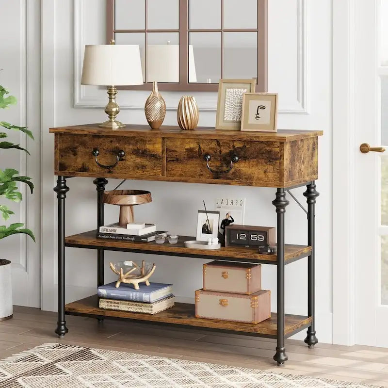 Consoles IDEALHOUSE avec 2 tiroirs, étagères de rangement