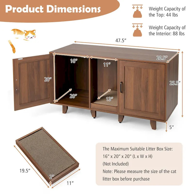 Gymax Meuble Cache-Litière pour Chat avec 2 Portes