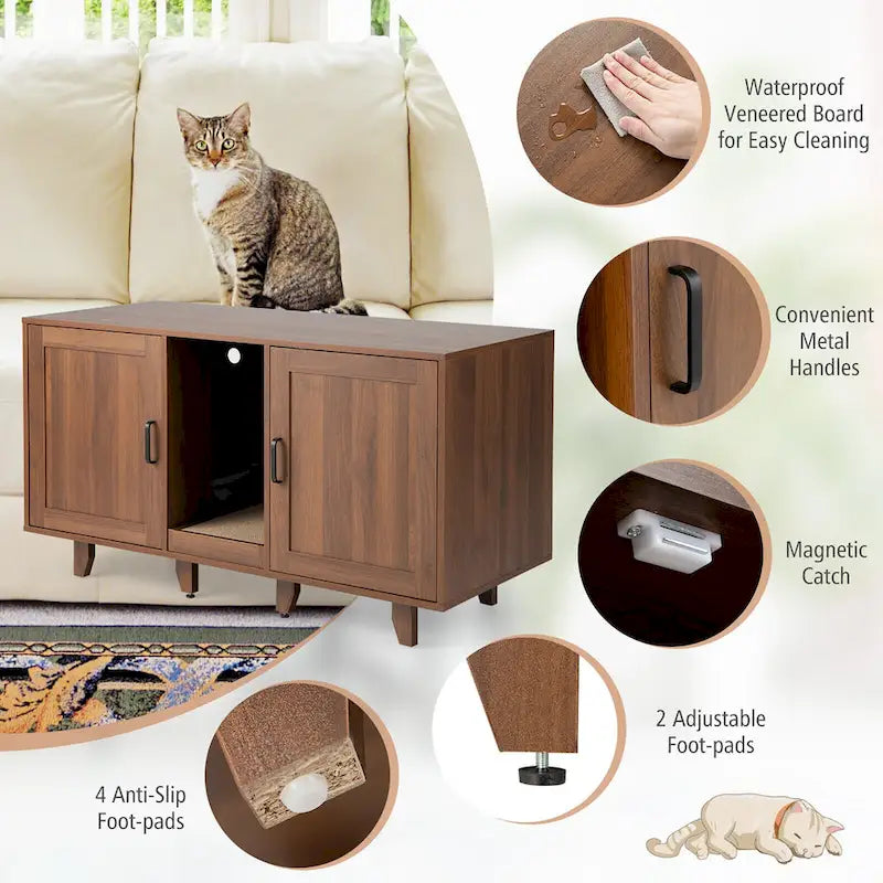 Gymax Meuble Cache-Litière pour Chat avec 2 Portes