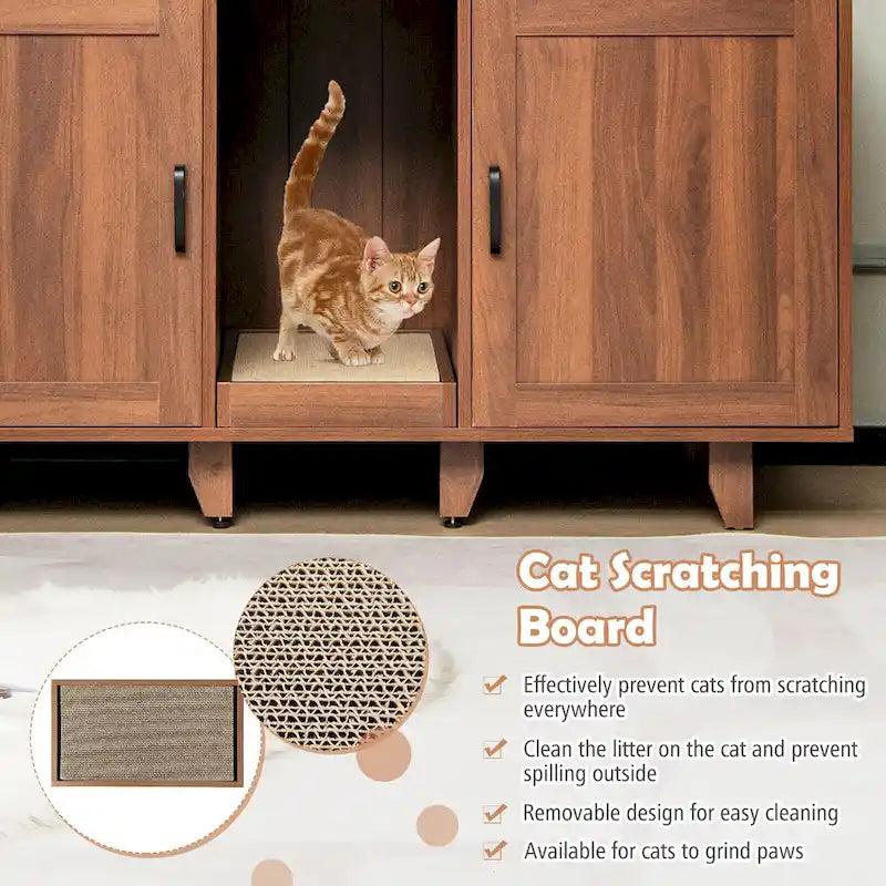 Gymax Meuble Cache-Litière pour Chat avec 2 Portes