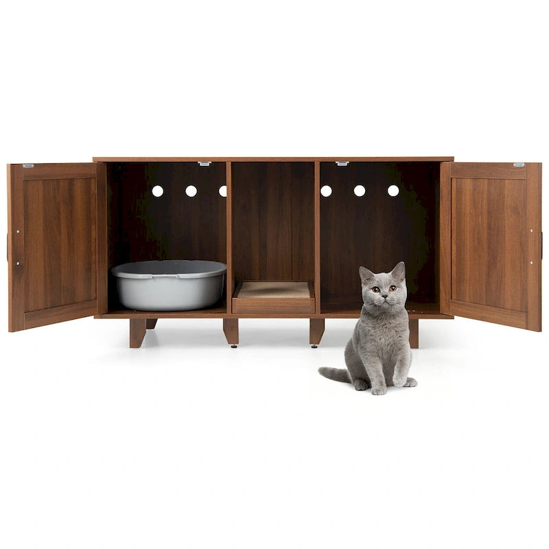 Gymax Meuble Cache-Litière pour Chat avec 2 Portes