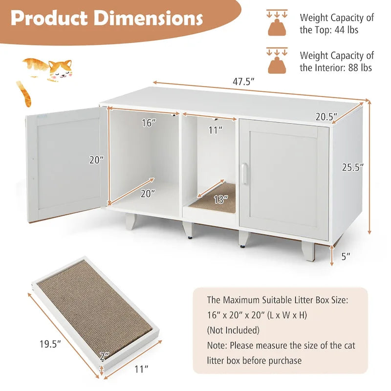 Gymax Meuble Cache-Litière pour Chat avec 2 Portes