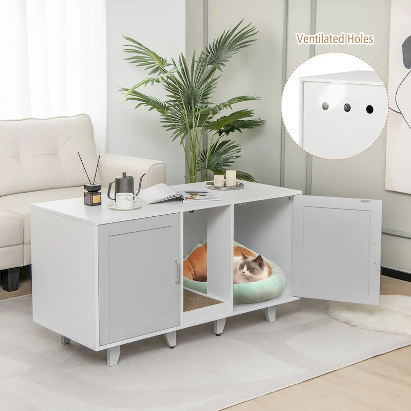 Gymax Meuble Cache-Litière pour Chat avec 2 Portes
