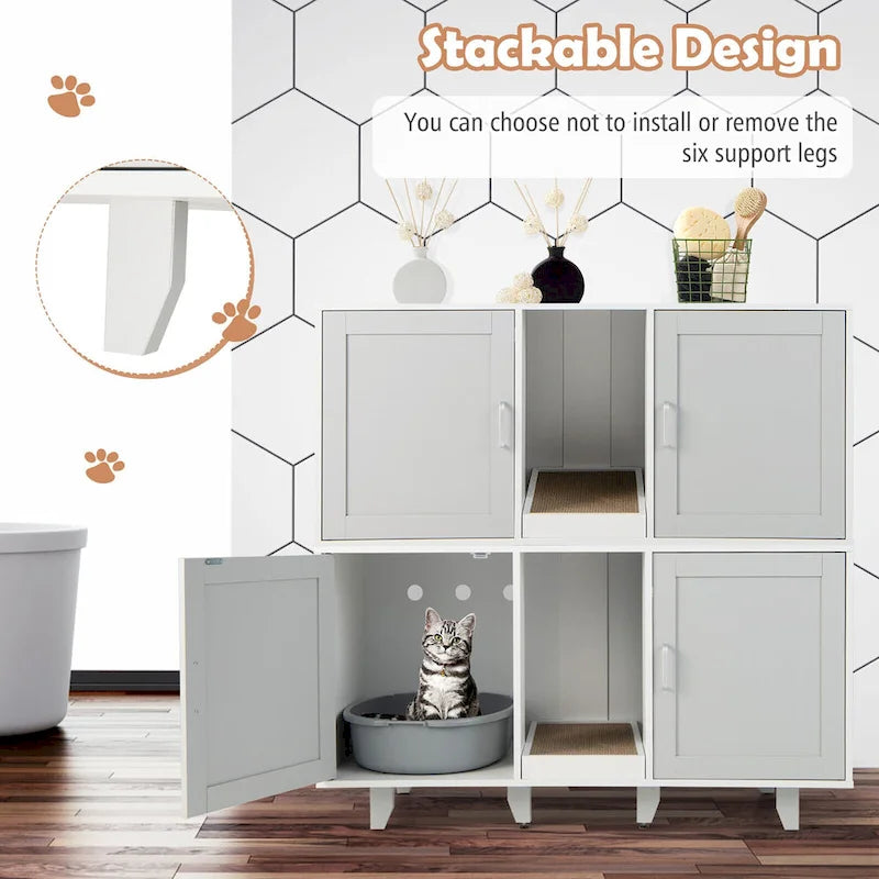 Gymax Meuble Cache-Litière pour Chat avec 2 Portes