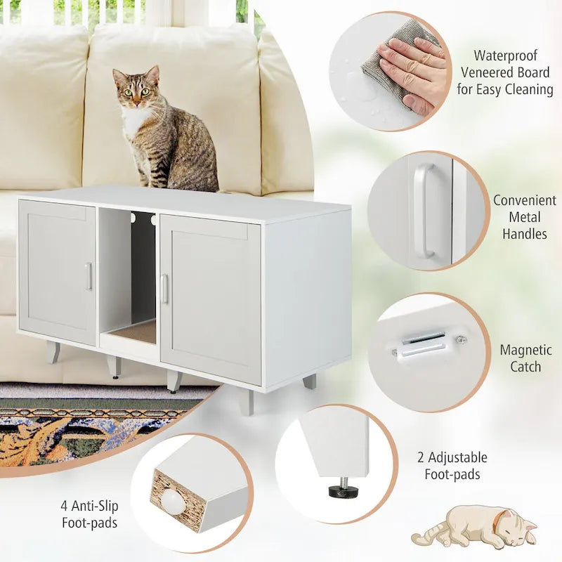 Gymax Meuble Cache-Litière pour Chat avec 2 Portes