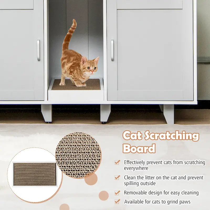 Gymax Meuble Cache-Litière pour Chat avec 2 Portes
