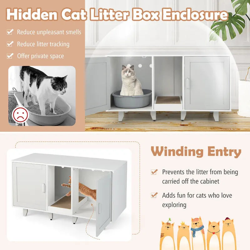 Gymax Meuble Cache-Litière pour Chat avec 2 Portes
