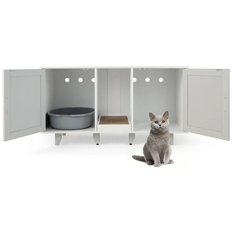 Gymax Meuble Cache-Litière pour Chat avec 2 Portes