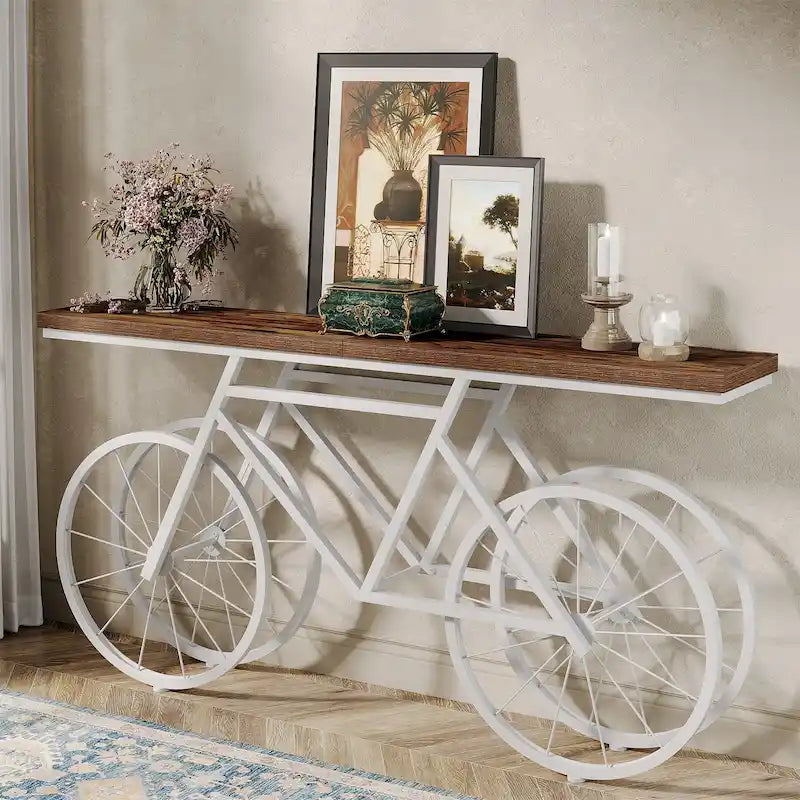 Console extra longue de 180 cm avec base en métal de vélo pour entrée, salon - 30P x 180L x 85H cm