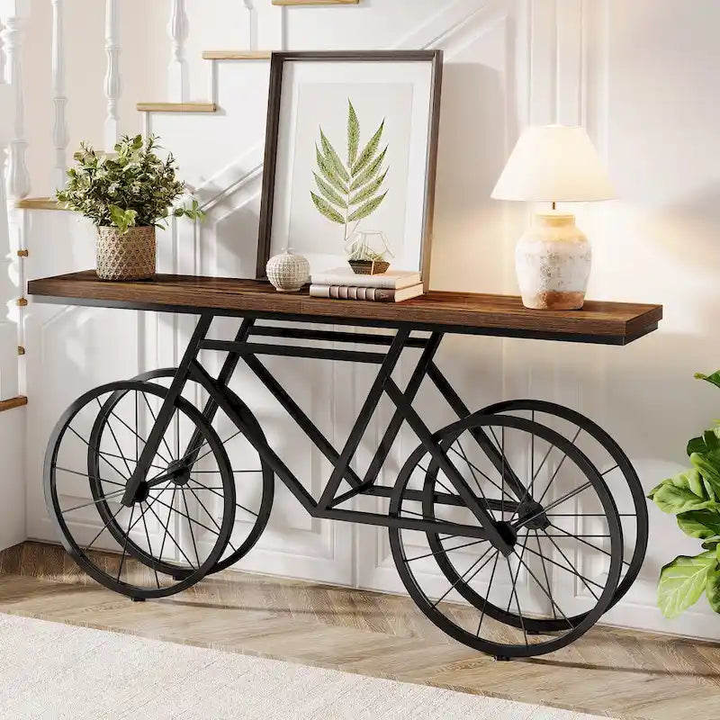 Console extra longue de 180 cm avec base en métal de vélo pour entrée, salon - 30P x 180L x 85H cm