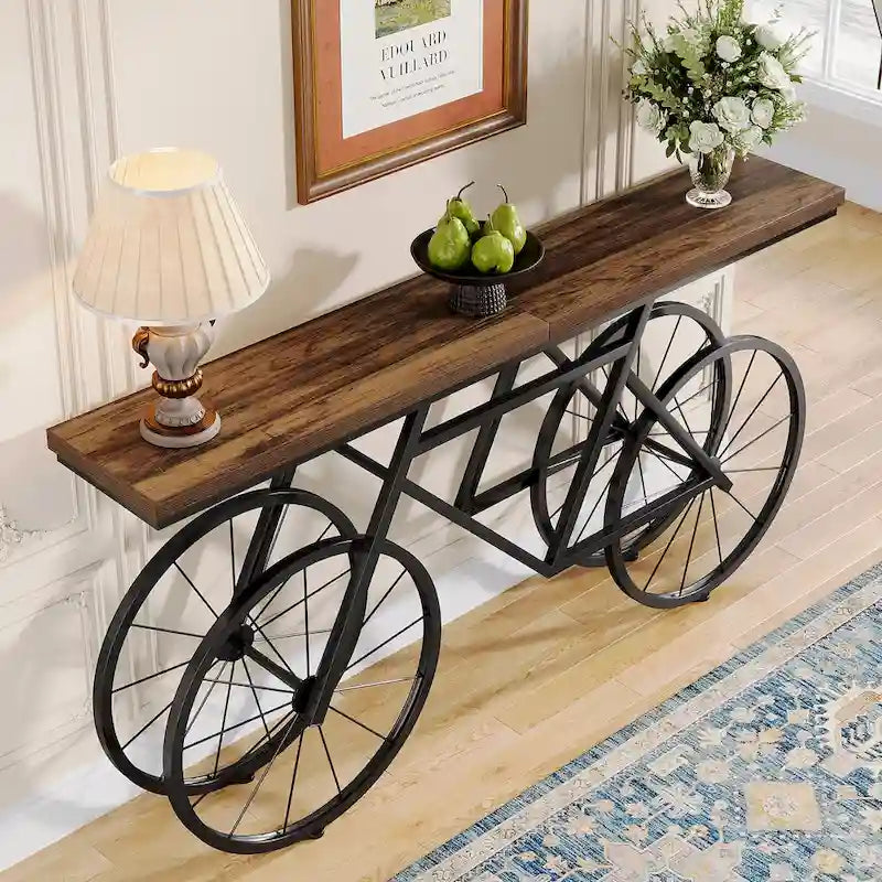 Console extra longue de 180 cm avec base en métal de vélo pour entrée, salon - 30P x 180L x 85H cm