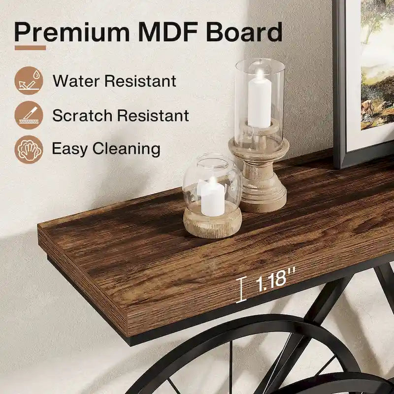 Console extra longue de 180 cm avec base en métal de vélo pour entrée, salon - 30P x 180L x 85H cm