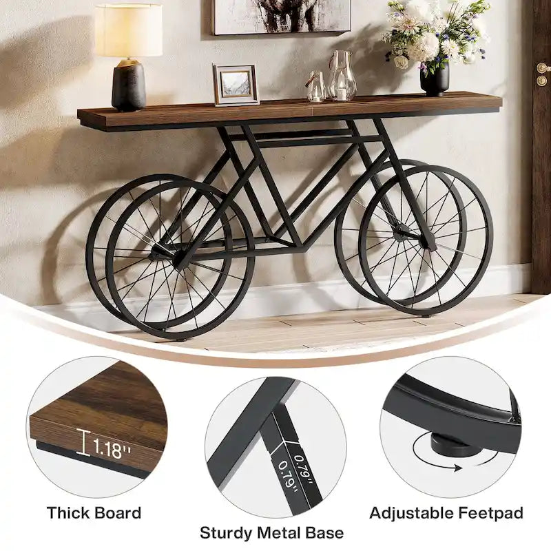 Console extra longue de 180 cm avec base en métal de vélo pour entrée, salon - 30P x 180L x 85H cm