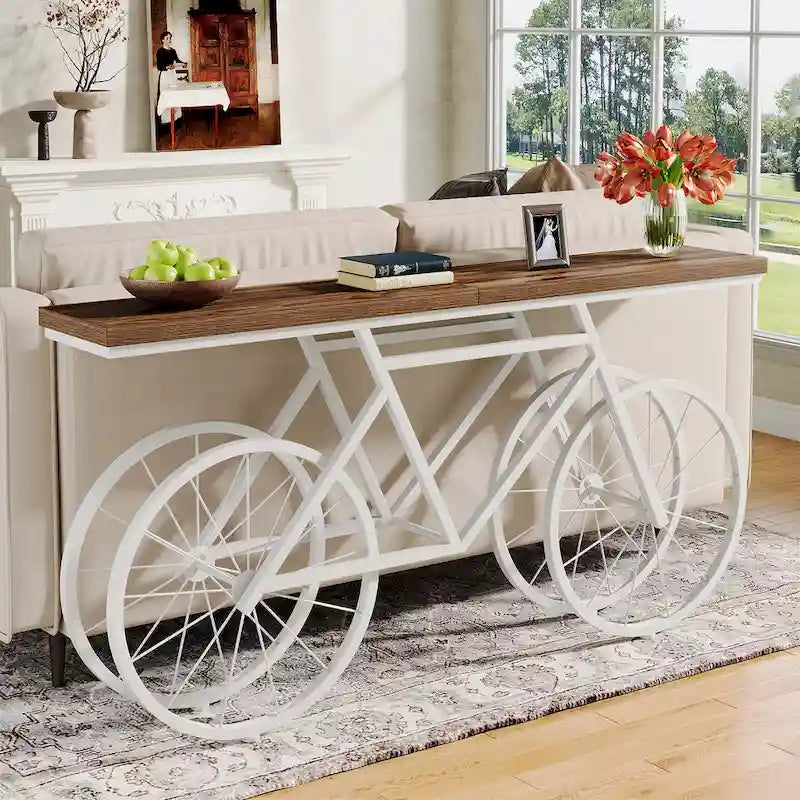 Console extra longue de 180 cm avec base en métal de vélo pour entrée, salon - 30P x 180L x 85H cm