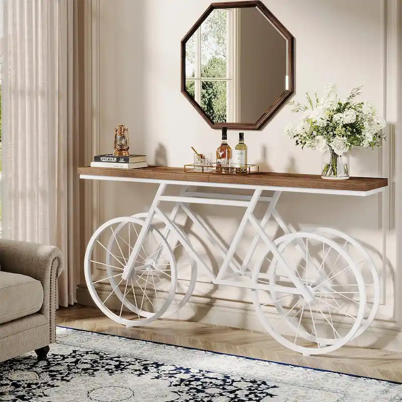 Console extra longue de 180 cm avec base en métal de vélo pour entrée, salon - 30P x 180L x 85H cm
