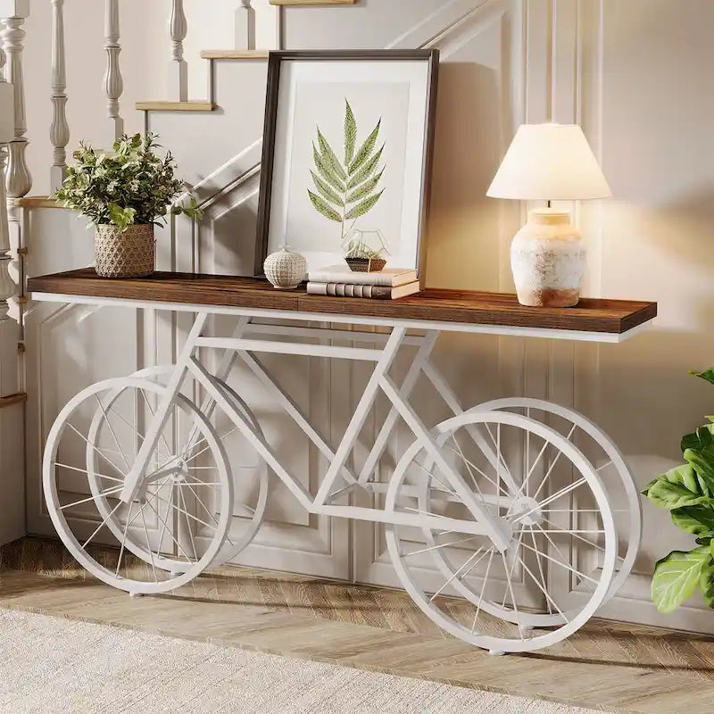 Console extra longue de 180 cm avec base en métal de vélo pour entrée, salon - 30P x 180L x 85H cm