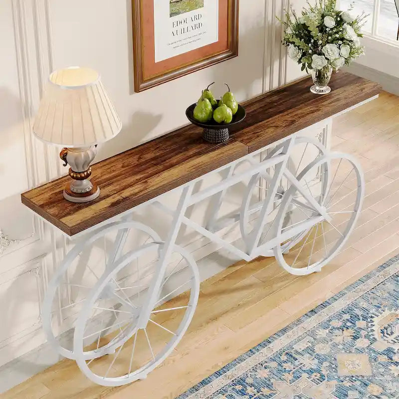 Console extra longue de 180 cm avec base en métal de vélo pour entrée, salon - 30P x 180L x 85H cm