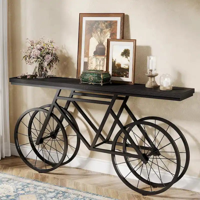 Console extra longue de 180 cm avec base en métal de vélo pour entrée, salon - 30P x 180L x 85H cm