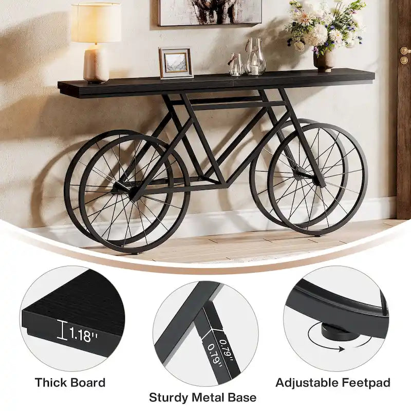 Console extra longue de 180 cm avec base en métal de vélo pour entrée, salon - 30P x 180L x 85H cm