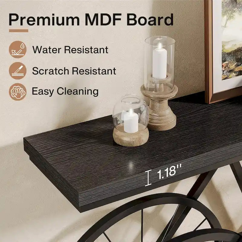 Console extra longue de 180 cm avec base en métal de vélo pour entrée, salon - 30P x 180L x 85H cm