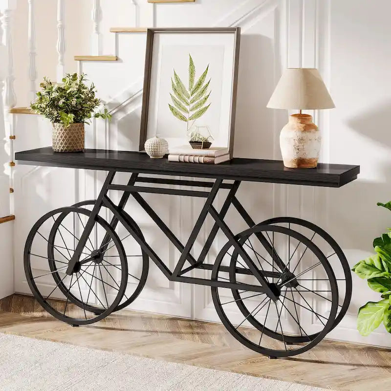 Console extra longue de 180 cm avec base en métal de vélo pour entrée, salon - 30P x 180L x 85H cm