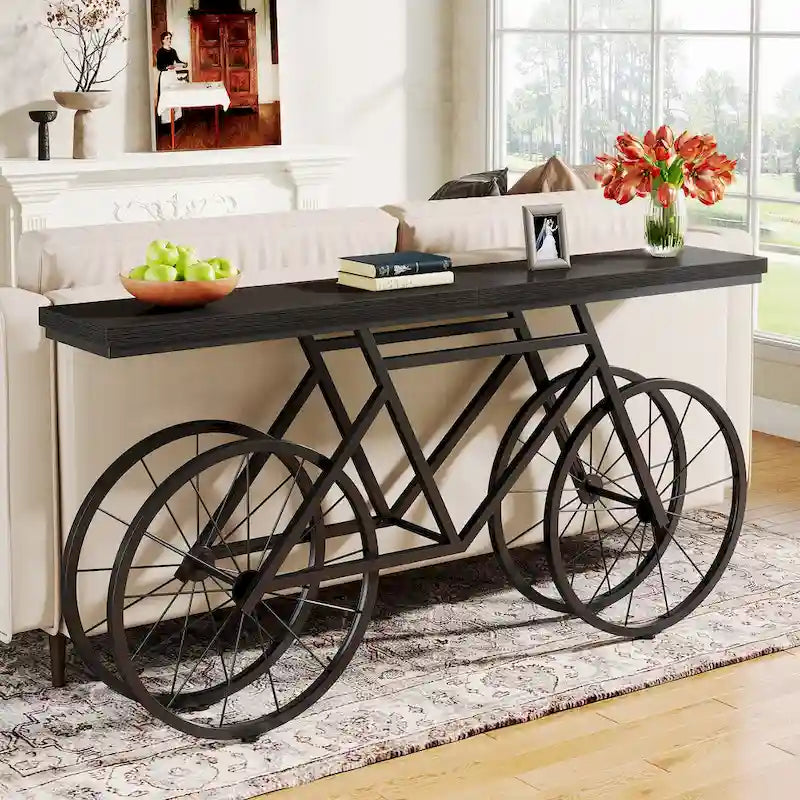 Console extra longue de 180 cm avec base en métal de vélo pour entrée, salon - 30P x 180L x 85H cm