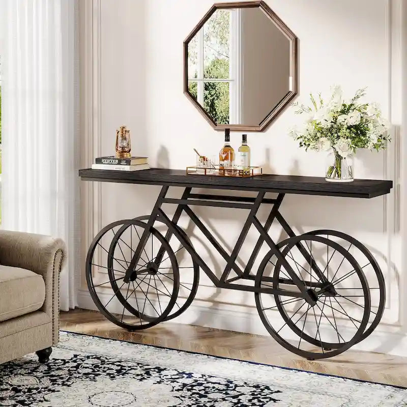 Console extra longue de 180 cm avec base en métal de vélo pour entrée, salon - 30P x 180L x 85H cm